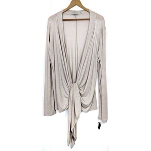 Tahari Wrap Cardigan High Low Cashew L